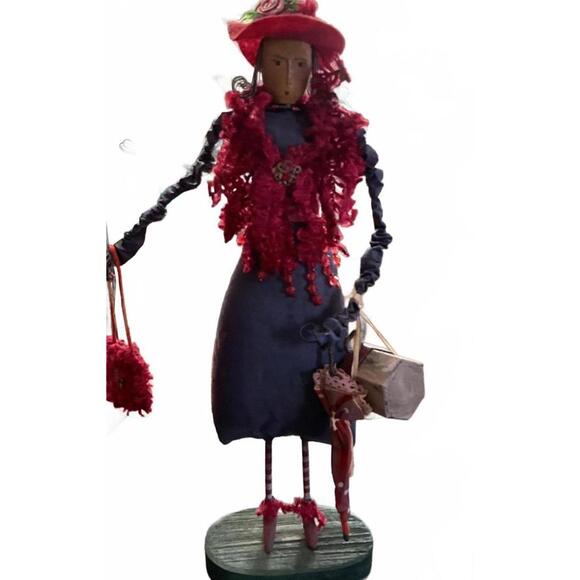 Charming Handcrafted Shopping Doll with Red Scarf and Accessories - Picture 2 of 6